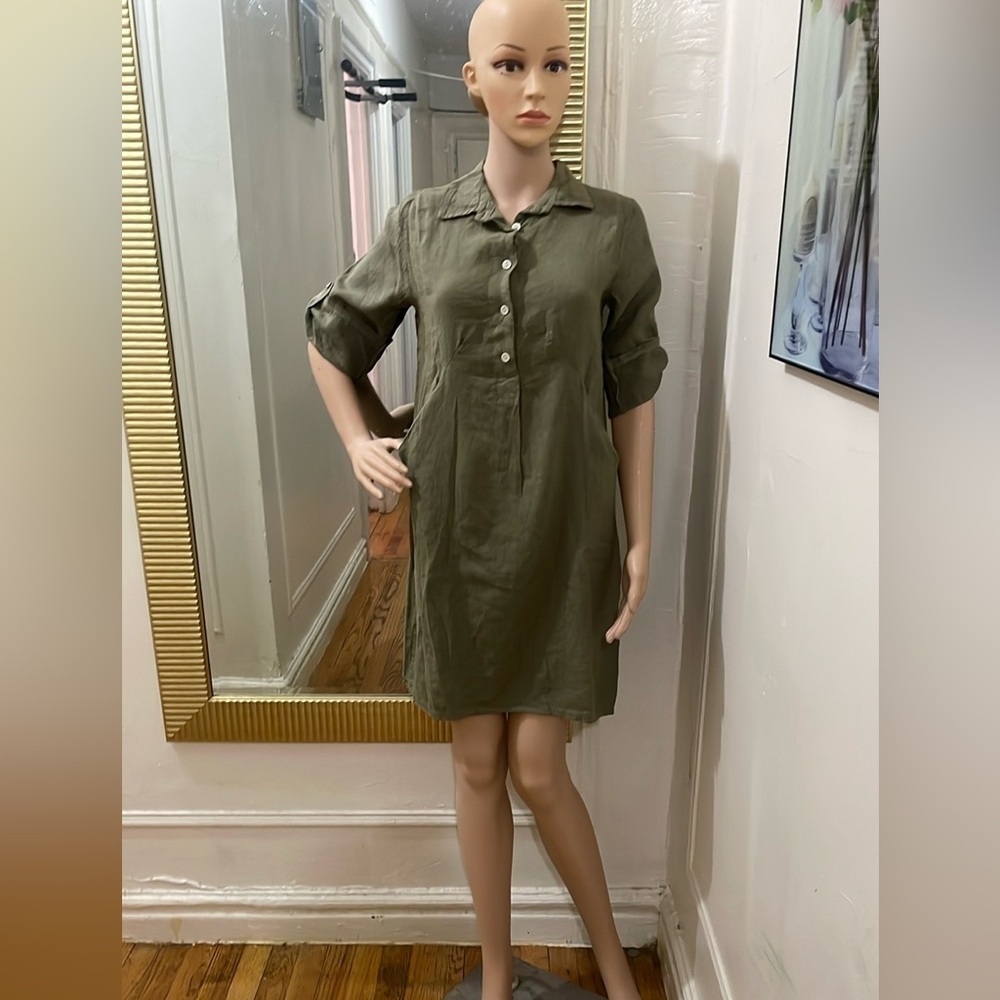 Elena baldi Olive Green Button-Up Shirt Dress made in Italy - Picture 11 of 12